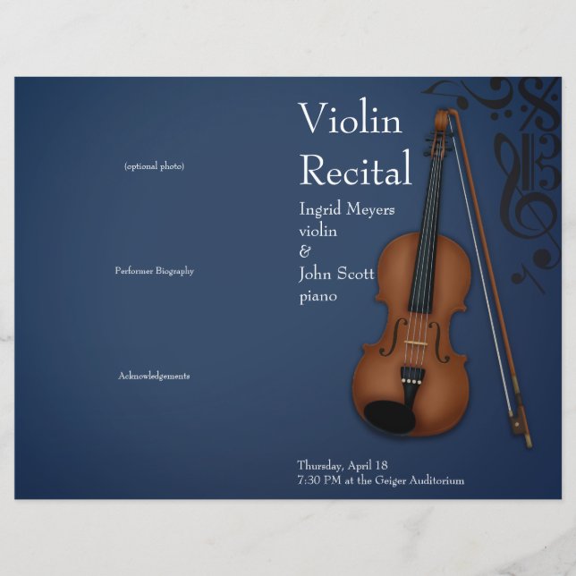 Mörk blått Violin Viola Foled Skäl Program (Framsida)