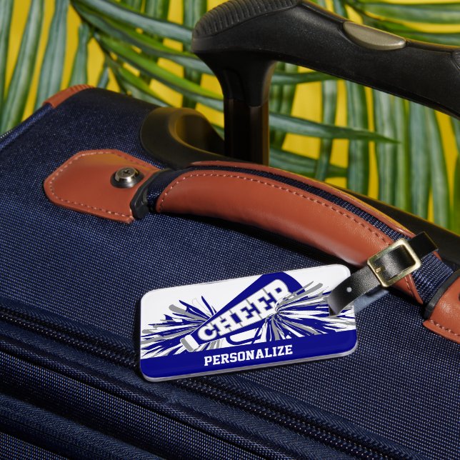 Mörk blått, vit och Grått CheerLeaderMegafon Bagagebricka (Framsida Insitu 3)