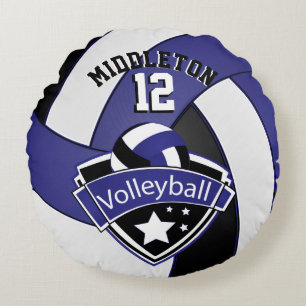 mörk blått, vit och svart anpassar Volleyball Rund Kudde