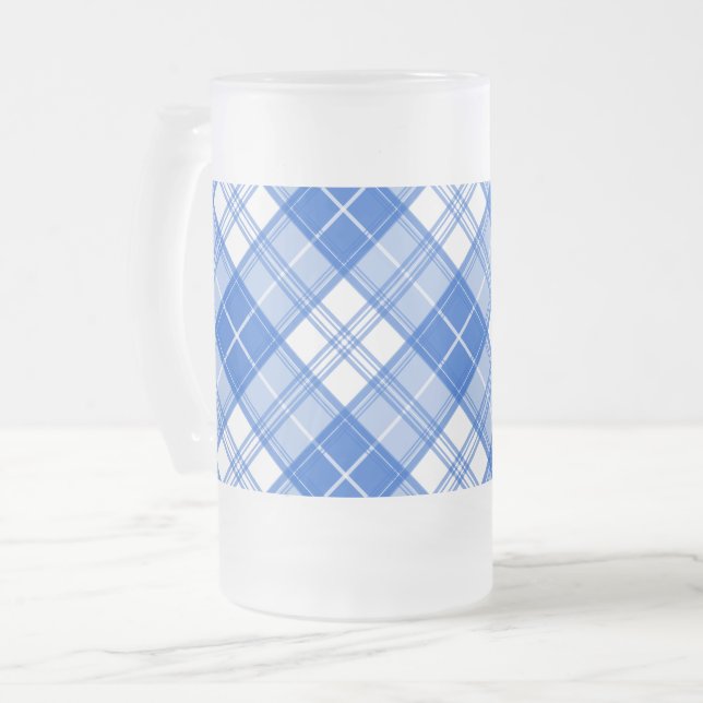 Mörk blått vit Tartan Mönster yxm0uat9 diagonal Frostat Ölglas (Framsida vänster)