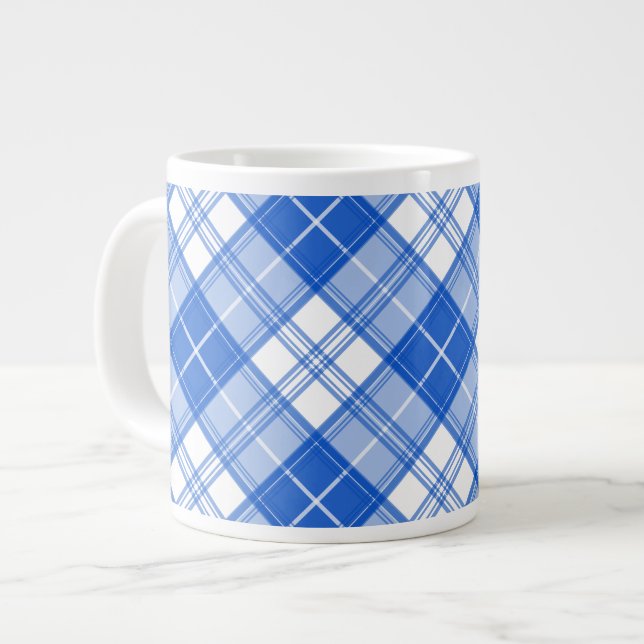 Mörk blått vit Tartan Mönster yxm0uat9 diagonal Jumbo Mugg (Framsida vänster)
