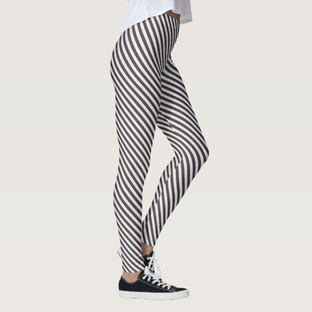 Mörk blått vita diagonalen Rand Mönster Leggings (Höger)