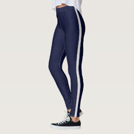 Mörk blått Vita Rand Leggings