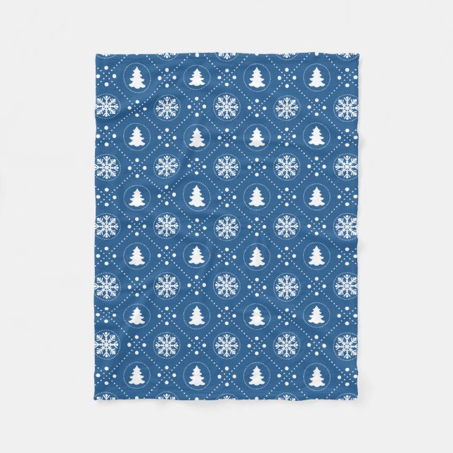 Mörk blått Vita Snöflingorna, jul, Mönster Fleecefilt (Framsidan)