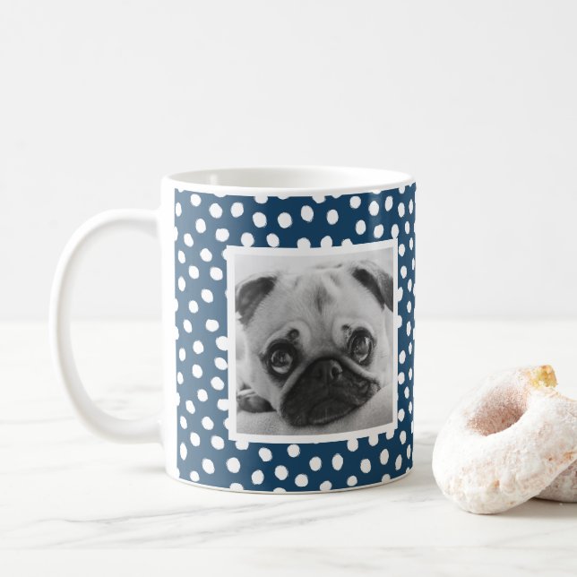 Mörk blått White Dot Mönster Anpassningsbar Photo  Kaffemugg (Med munk)