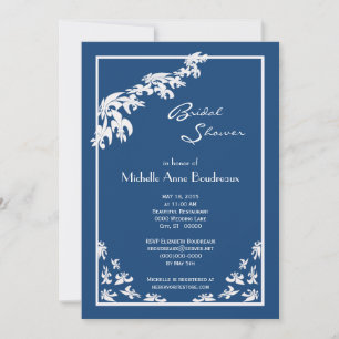 Mörk blått White Fleur de Lis Modern Möhippa Inbjudningar