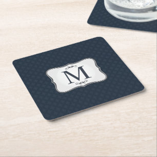 Mörk - blåttmönster - flott manar Monogram Underlägg Papper Kvadrat