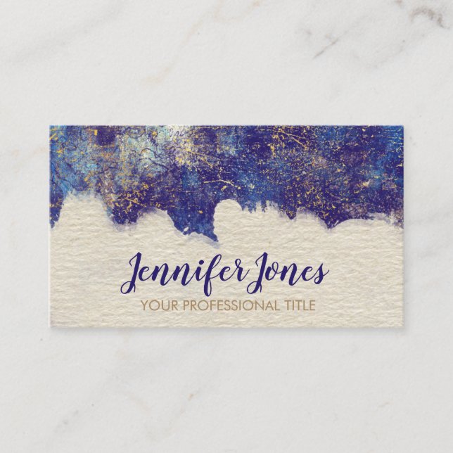 Mörk - blåttvattenfärg och guldGrunge Visitkort (Framsida)