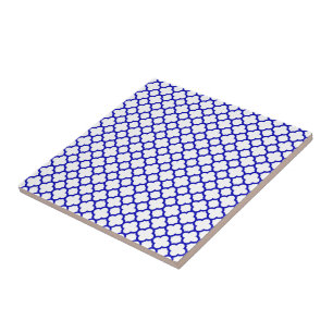 Mörk - blåttvit Quatrefoil Kakelplatta
