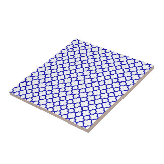Mörk - blåttvit Quatrefoil Kakelplatta