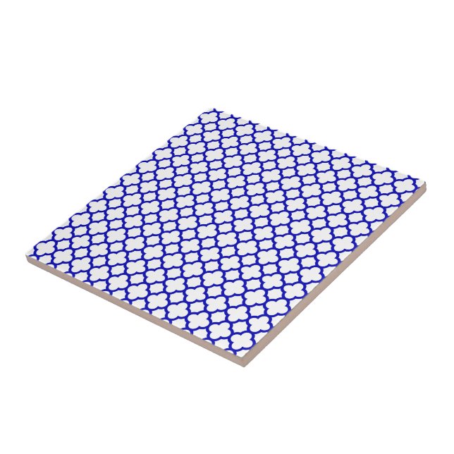 Mörk - blåttvit Quatrefoil Kakelplatta (Sidan)