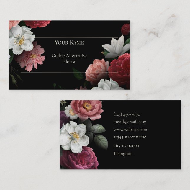 Mörk Blommig Gotisk Alternativ Blomsterhandlare Visitkort (Fram/baksida)