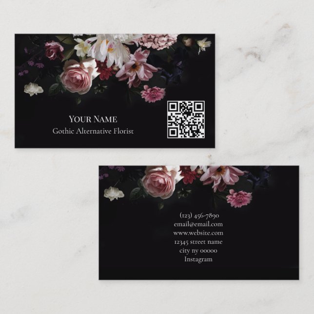 Mörk Blommig Gotisk Alternativ Blomsterhandlare Visitkort (Fram/baksida)