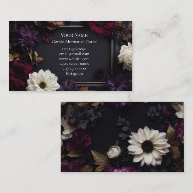 Mörk Blommig Gotisk Alternativ Blomsterhandlare Visitkort (Fram/baksida)