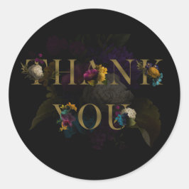 Mörk Blommig Lämnad Monogram Tack Sticker Runt Klistermärke