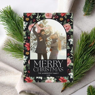 Mörk Blommigt Arch Photo Ram God jul Julkort