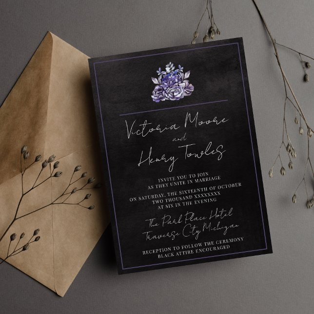 Mörk Blommigt Black Halloween Lila Moody Bröllop Inbjudningar (Skapare uppladdad)
