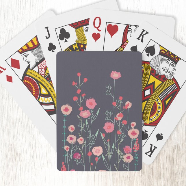 Mörk Blommigt Boho Casinokort (Boho floral pink and charcoal gray playing cards)
