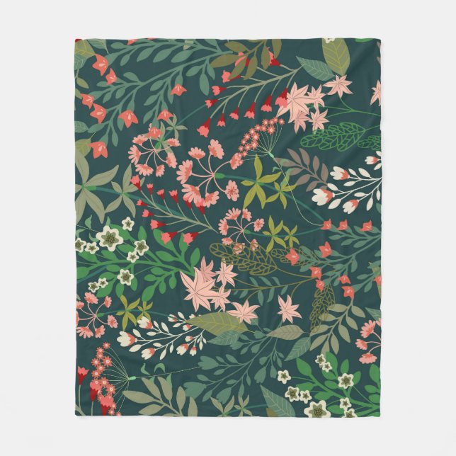 Mörk Blommigt Botaniskt sjölöst Mönster Fleecefilt (Framsidan)