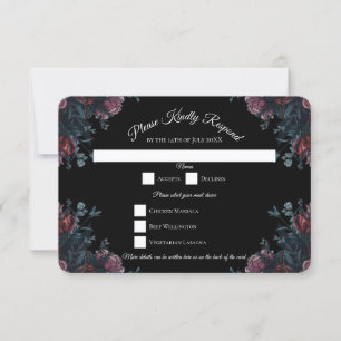 Mörk Blommigt Bröllop Gothic Black Elegant Inbjudningar