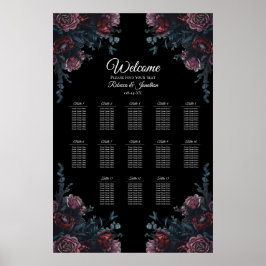 Mörk Blommigt Bröllop Gothic Black Sequing Chart Poster