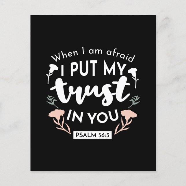 Mörk Blommigt Christian Art - Psalm 56:3 Flygblad (Framsidan)