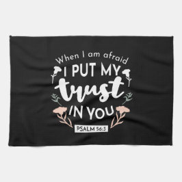 Mörk Blommigt Christian Art - Psalm 56:3 Kökshandduk