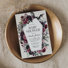 Mörk Blommigt Coffin Halloween Baby Shower Inbjudningar