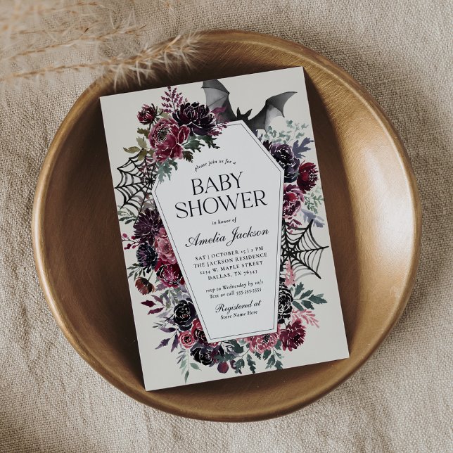 Mörk Blommigt Coffin Halloween Baby Shower Inbjudningar (Skapare uppladdad)