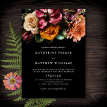 Mörk   Blommigt för Moody Elegant, svart Bröllop Inbjudningar<br><div class="desc">Den här inbjudan från elegant bröllop har en fantastisk blommigt på hösten i svart bakgrund med klassisk typografi. Denna utformning är perfektens val för en rustik men elegant sen sommaren eller hösten bröllop.</div>