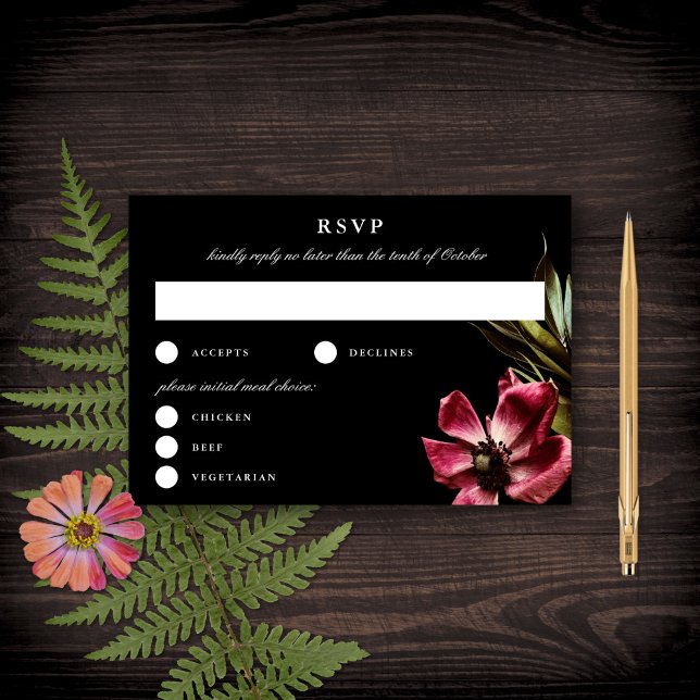 Mörk + Blommigt för Moody Elegant, svart Bröllop O OSA Kort (Skapare uppladdad)