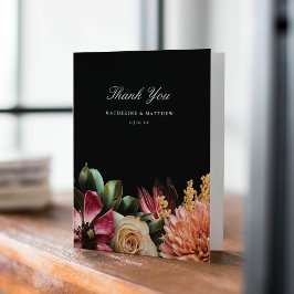 Mörk + Blommigt för Moody Elegant, svart Bröllop Tack Kort