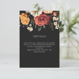 Mörk + Blommigt för Moody Elegant, svart Bröllop Tilläggskort