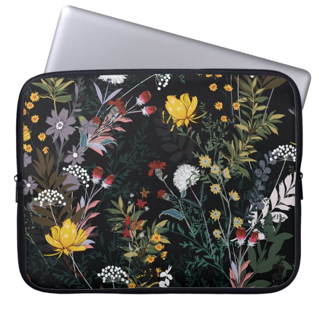 Mörk Blommigt Garden: Blodning Nattens Mönster Laptop Fodral (Framsidan)