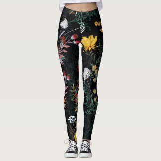 Mörk Blommigt Garden: Blodning Nattens Mönster Leggings