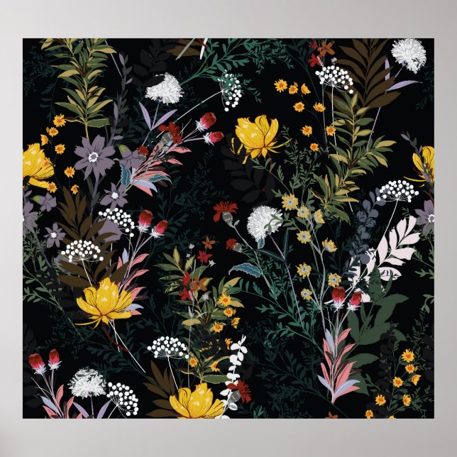 Mörk Blommigt Garden: Blodning Nattens Mönster Poster (Framsidan)