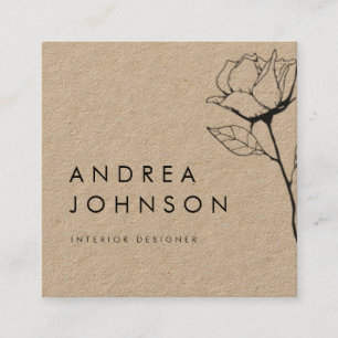 Mörk Blommigt Ro Rustic Kraft Botanical Elegant Fyrkantigt Visitkort