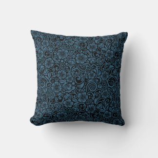 Mörk Blommigt Steel Blue Dekorativ kudde