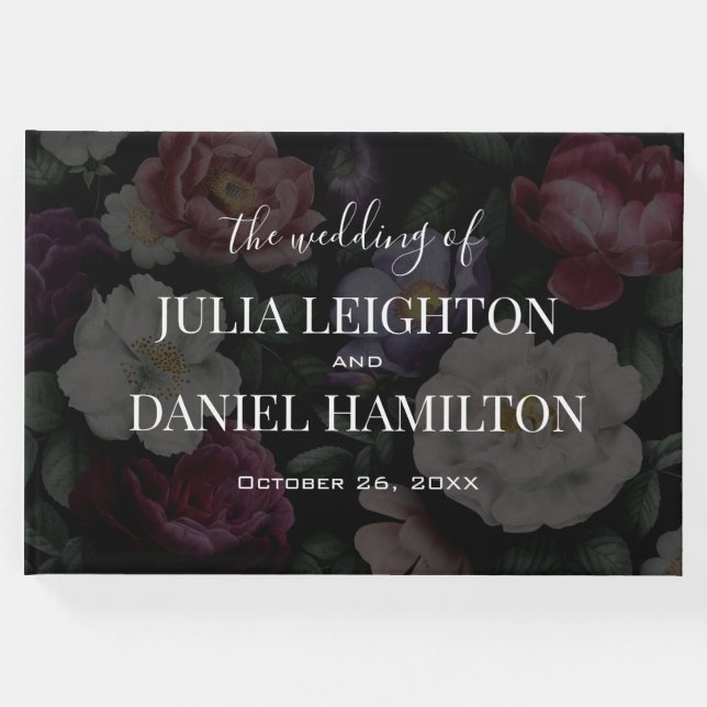 Mörk Blommigts Modern bröllopsinbjudan Gästböcker (Framsida)