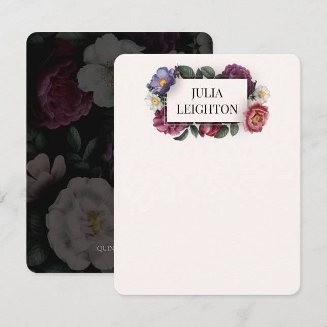 Mörk Blommigts Modern Note Card Anteckningskort (Fram/baksida)