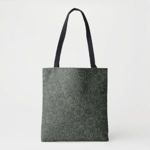 Mörk Blommönster Olive Grått Tote Tygkasse