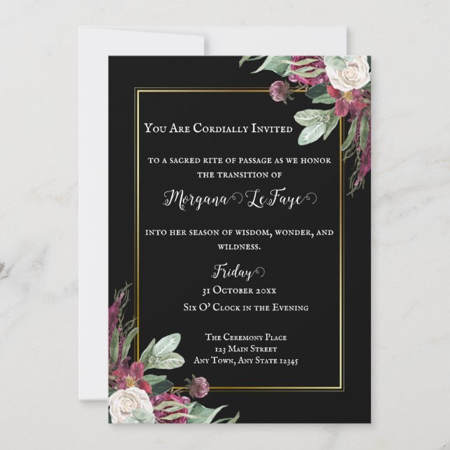 Mörk blomning Crone-invitation till ceremoni Inbjudningar (Framsida)