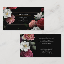Mörk blomster bröllopshändelse planerare visitkort