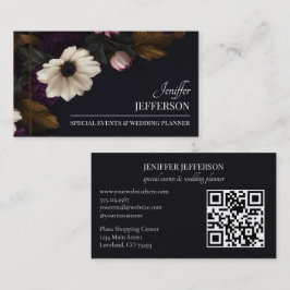 Mörk blomster bröllopsplanering visitkort