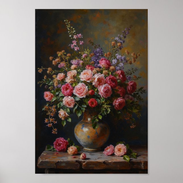 Mörk blomsterstilleben vintage väggkonst (Framsidan)