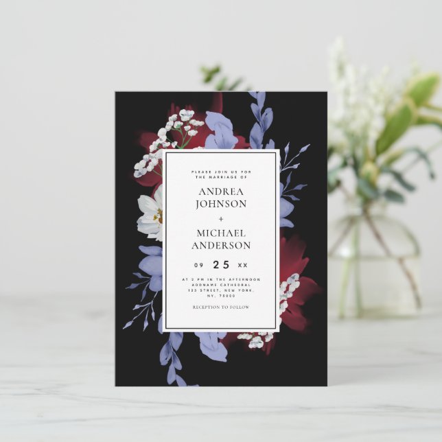 Mörk Bloom Night Garden Goth Blommigt Black Bröllo Inbjudningar (Stående Fram)