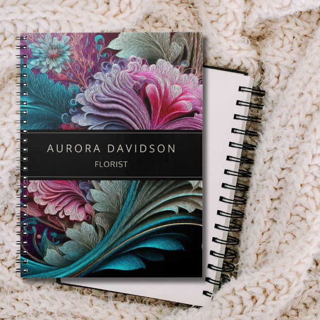 Mörk Bloom Teal Lila Watercolor Blommigt Anteckningsbok (Skapare uppladdad)