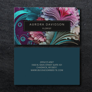 Mörk Bloom Teal Lila Watercolor Blommigt Visitkort