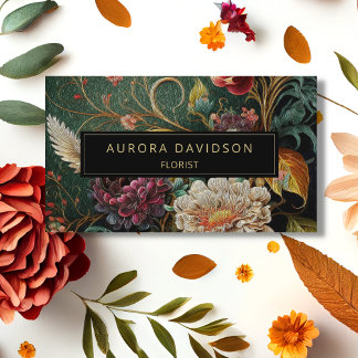 Mörk Bloom Watercolor Grönt Ivory Blommigt Visitkort