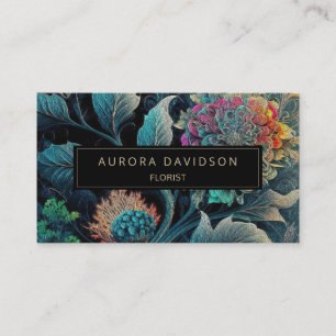 Mörk Bloom Watercolor Teal Blommigt Löv Visitkort